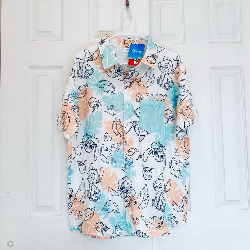 Disney Stitch Tropicalr Flower Print Men Shirt